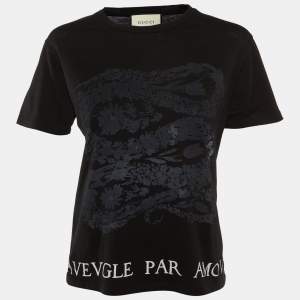 Gucci Black Printed Cotton Knit T-Shirt XS