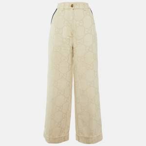 Gucci Beige GG Jacquard Straight Leg Trousers M