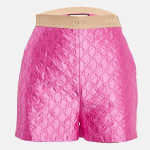 Gucci Pink GG Supreme Embroidery Silk Shorts S