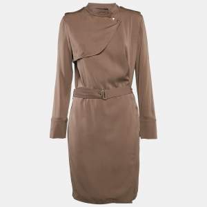 Gucci Brown Silk Belted Coat M