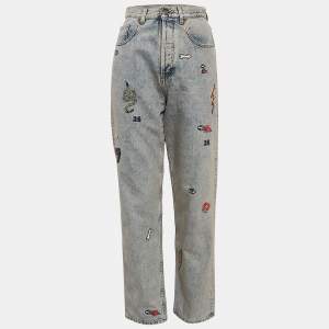 Gucci Blue Embroidered Denim Straight Leg Jeans S Waist 27"