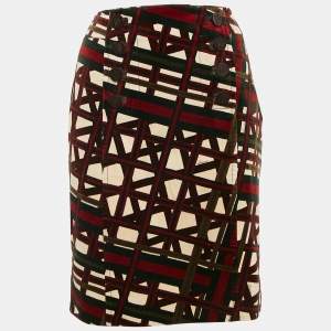 Gucci Green/Red Printed Velvet Pencil Skirt M