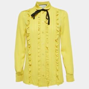 Gucci Yellow Silk Ruffled Shirt S