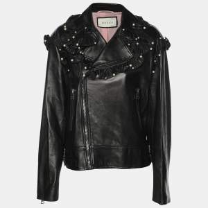 Gucci Black Leather Embellished Jacket M