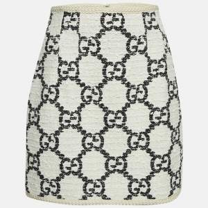 Gucci White/Black GG Interlocking Tweed Mini Skirt M