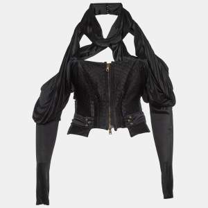Gucci Black Silk & Jersey Draped Corset Top S