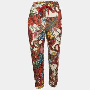 Gucci Multicolor Floral Print Cotton Blend Logo Tape Trimmed Trackpants M