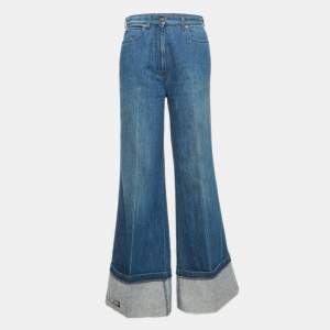 Pre Owned Gucci Blue Denim Wide Leg High Rise Jeans M Waist 27"