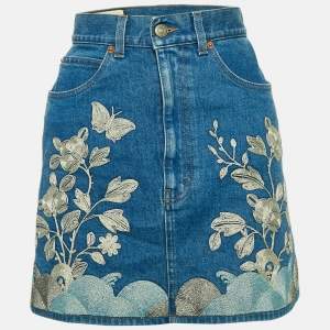 Gucci Blue Embroidered Denim Mini Skirt M