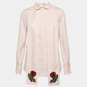 Gucci Pink Cotton Neck Tie Buttoned Shirt M