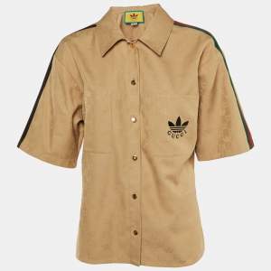 Pre Owned Gucci x Adidas Brown GG and Trefoil Jacquard Button-Up Shirt L