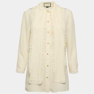 Gucci Off White Silk Ruffle Blouse M