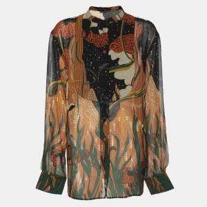 Gucci Multicolor Printed Silk Long Sleeve Blouse L