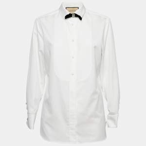 Gucci White Cotton Bow Tie Detail Button Front Tuxedo Shirt S