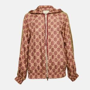 Gucci Burgundy GG Supreme Silk Zip-Up Jacket XS