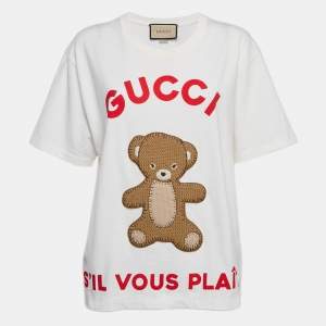 Gucci White Knitted Teddy Applique Jersey T-Shirt M
