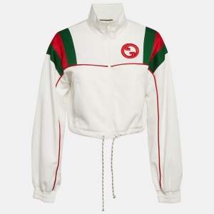 Pre Owned Gucci White Web Trim Jersey Track Jacket S