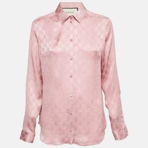 Gucci Pink GG Crinkled Silk Button Front Shirt M