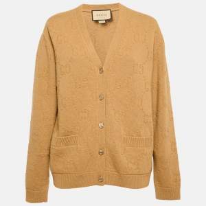 Gucci Brown GG Supreme Jacquard Knit Long Sleeve Cardigan M