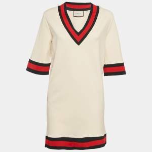 Gucci Cream Jersey Grosgrain-Trim Mini Dress M