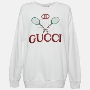 Gucci White Tennis Embroidery Cotton Oversized Sweatshirt M