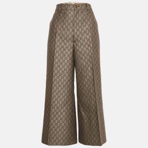 Pre Owned Gucci Beige GG Monogram Cotton Blend Canvas Culottes Pants L