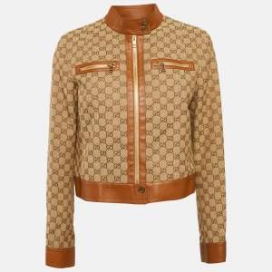 Gucci Brown GG Brown Cotton Canvas Zip-Up Jacket L