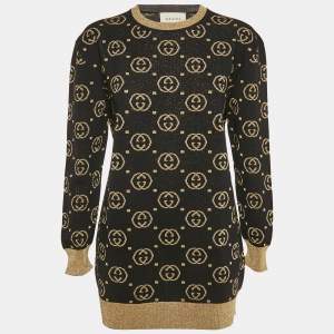 Gucci Black GG Lamé Wool Knit Crew Neck Sweater M