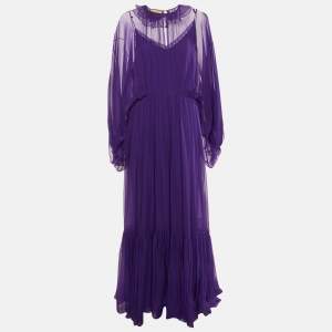 Gucci Purple Chiffon Gathered Maxi Dress L