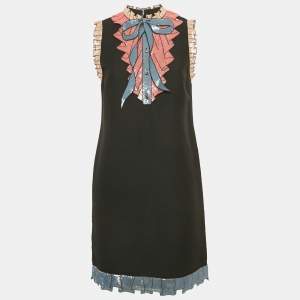 Gucci Black Silk & Cotton Embellished Sleeveless Mini Dress M