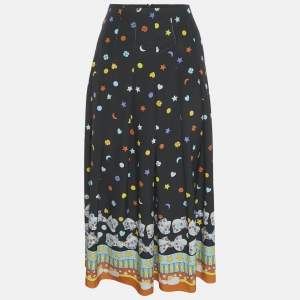 Gucci Blck Printed Silk Pleated Midi Skirt M