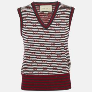 Gucci Navy Blue GG Striped Knit Sleeveless Jumper L