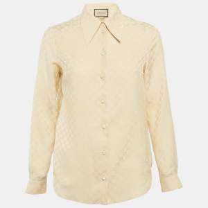 Gucci Beige GG Silk Crepe Button Front Shirt XS