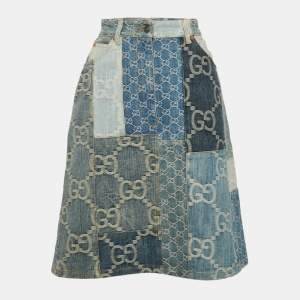 Pre Owned Gucci Blue GG Patchwork Denim High Waist Skirt M