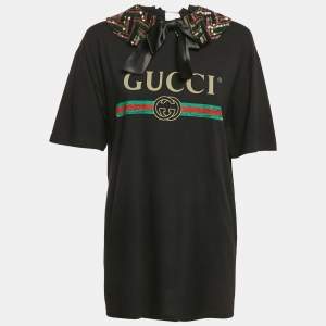 Gucci Black Cotton Knit Detachable Embellished Coollar Detail T-Shirt L