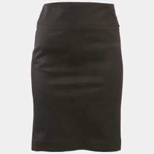 Gucci Black Cotton Gabardine GG Badge Detail Knee-Length Skirt M