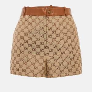 Gucci Beige GG Canvas Leather Trimmed Shorts XL