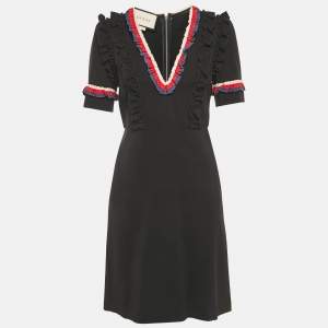 Gucci Black Jersey Ruffled Detail Sheath Dress M