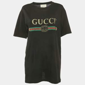 Gucci Black Vintage Logo Print Jersey Distressed T-Shirt S
