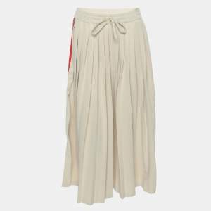 Gucci Beige Cotton Pleated Webbing Drawstring Midi Skirt S