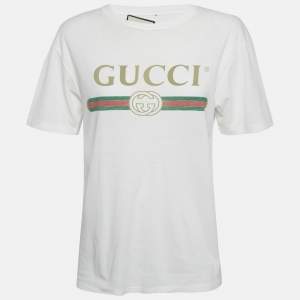 Gucci White Vintage Logo Print Jersey Distressed T-Shirt XXS