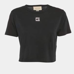 Gucci Black G Rhinestone Jersey Crop T-Shirt S