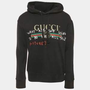 Gucci Black Printed Cotton Coco Captian Black Hooded Sweatshirt S
