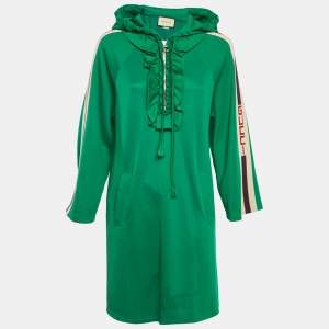 Gucci Green Cotton Jersey Ruffled Hooded Mini Dress M