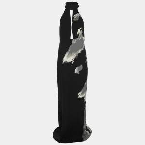 Gucci Black/Grey Silk Halter Dress M