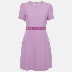 Gucci Pink Wool Blend Pearl Button Detail Mini Dress M