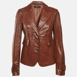 Gucci Brown Leather Button Front Jacket M