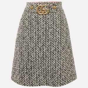 Gucci Black/White Tweed GG Logo Metal Detail Mini Skirt S