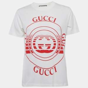 Gucci White Disk Print Cotton Half Sleeve T-shirt XS