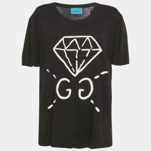 Gucci Black Ghost Diamond Print Jersey Crewneck T-Shirt L